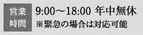 9:00～18:00（年中無休)